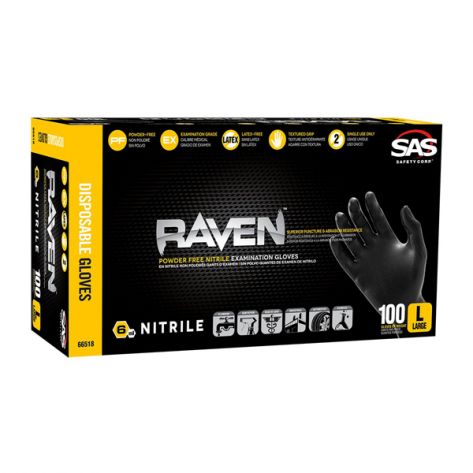 SAS 66518 Raven Nitrile Disposable Glove (Powder-Free), Small, 100 Per Box, 10 Boxes Per Case