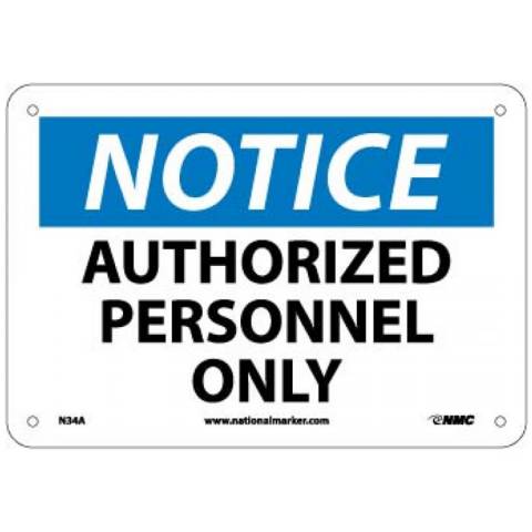 NMC N34A Authorized Personnel Only Sign - Standard Aluminum, 7" x 10"