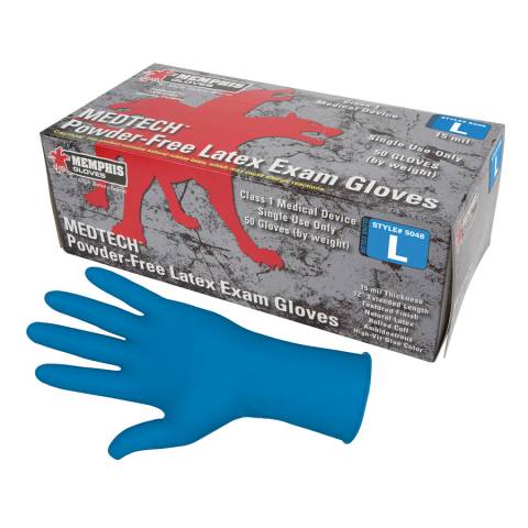 MCR Safety® 5048L MedTech™ Disposable Gloves 15 mil Blue Latex, 12 Inch Length and Powder Free Medical Grade with Textured Grip